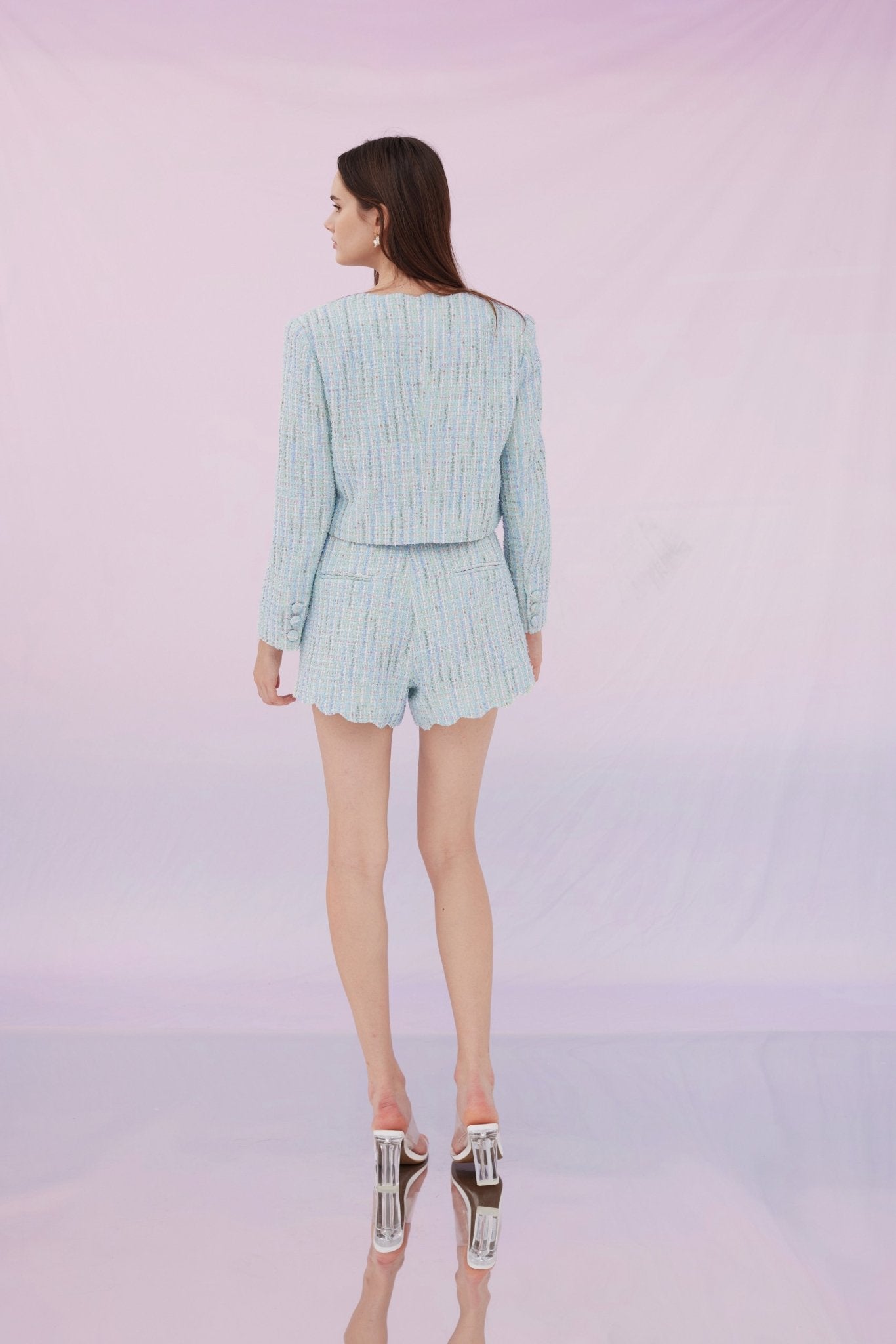 Grethe Multi Blue Tweed Shorts - Nimisski