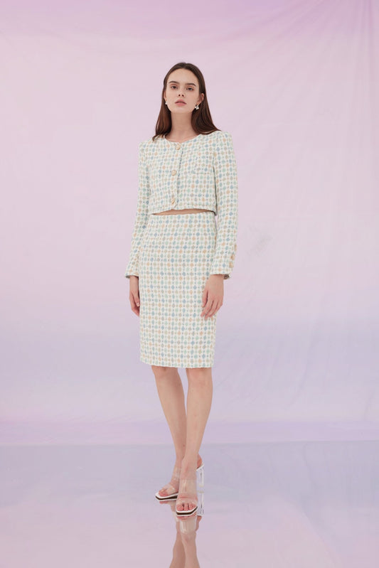 Glynice Blue Green Checkers Tweed Skirt - Nimisski