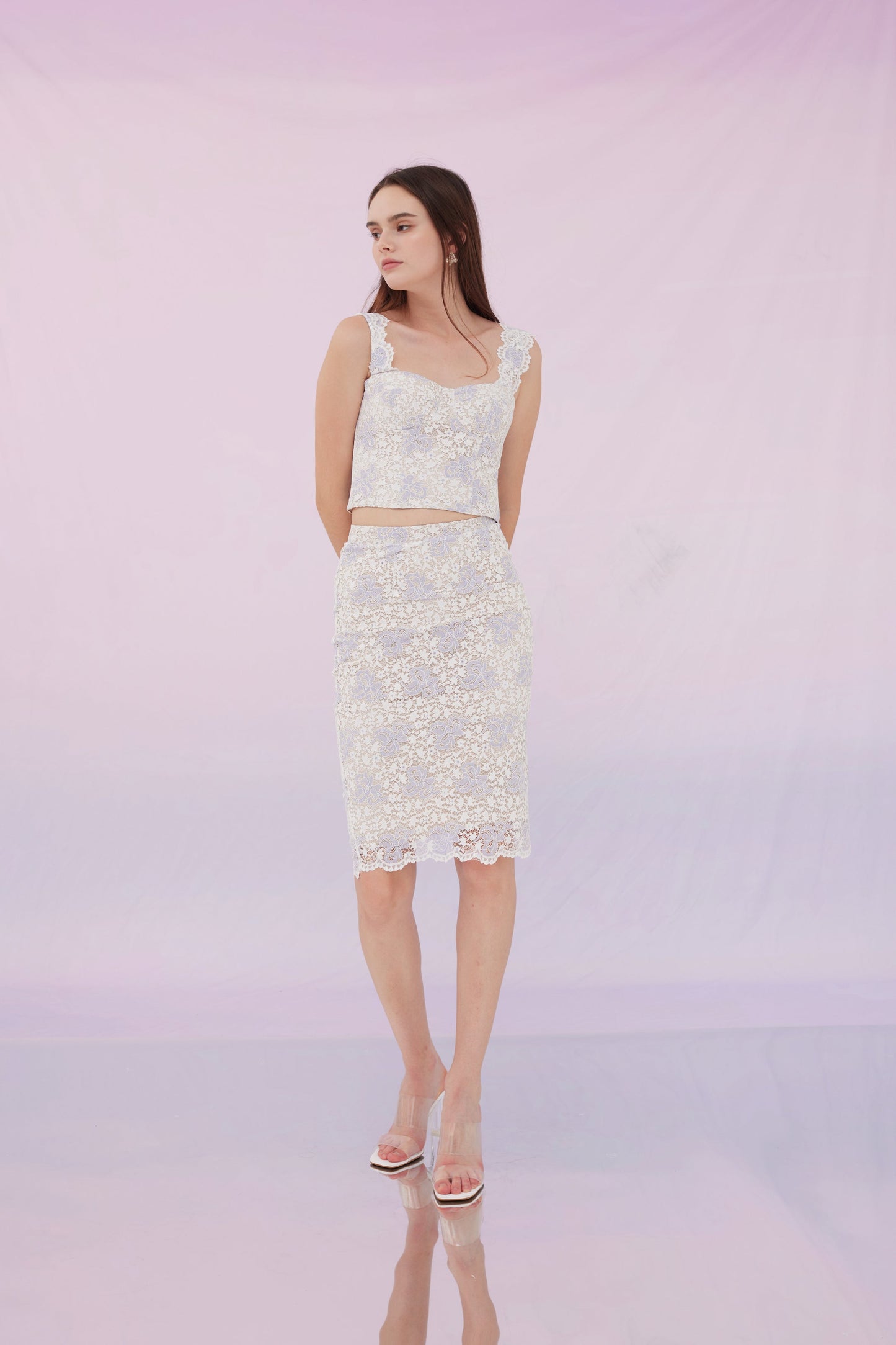 Fawne White Purple Lace Top and Skirt