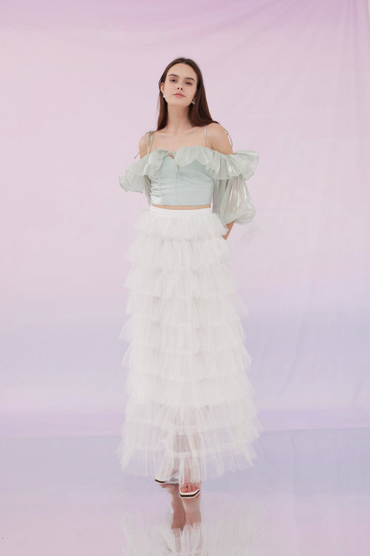 Emmi Tier White Blings Mesh Skirt - Nimisski