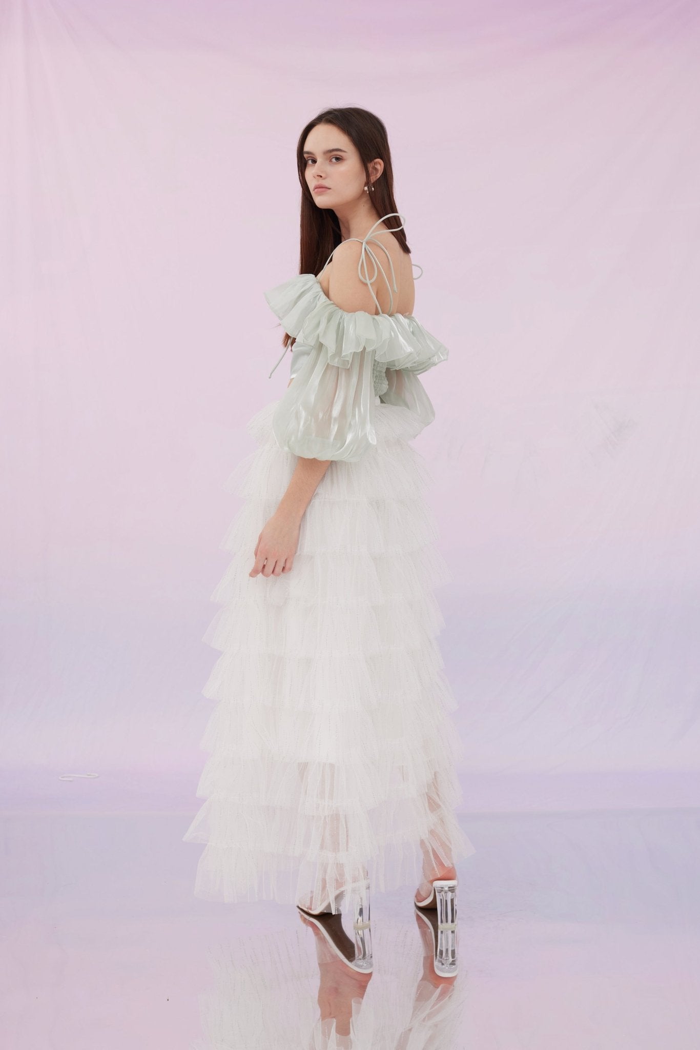 Emmi Tier White Blings Mesh Skirt - Nimisski