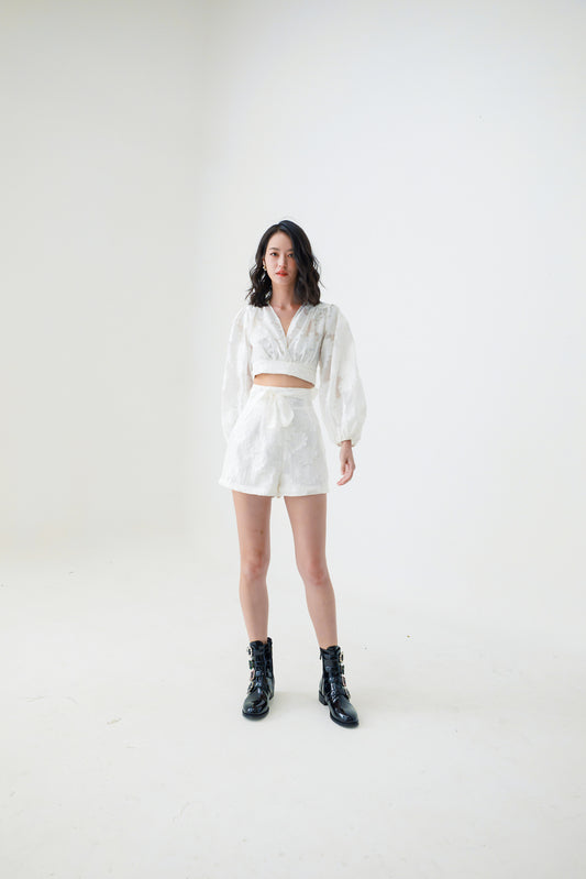 Evalyn Jacquard Top White