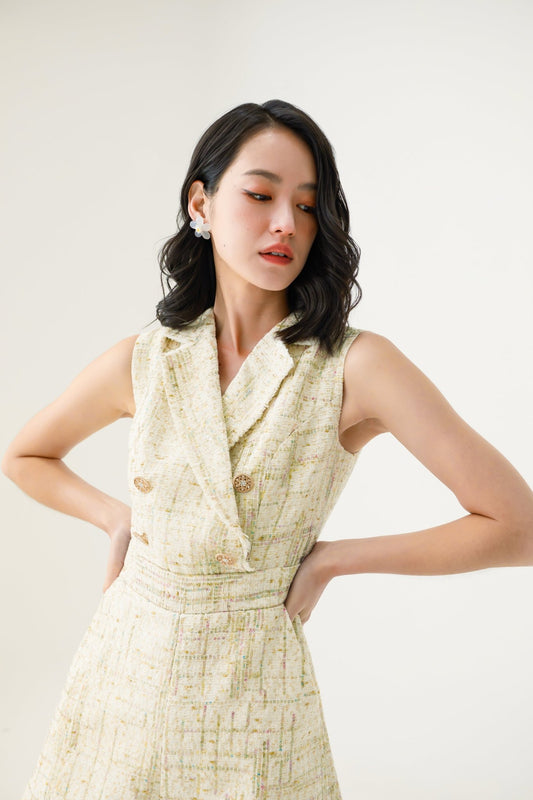 Eris White Sequins Tweed Romper - Nimisski