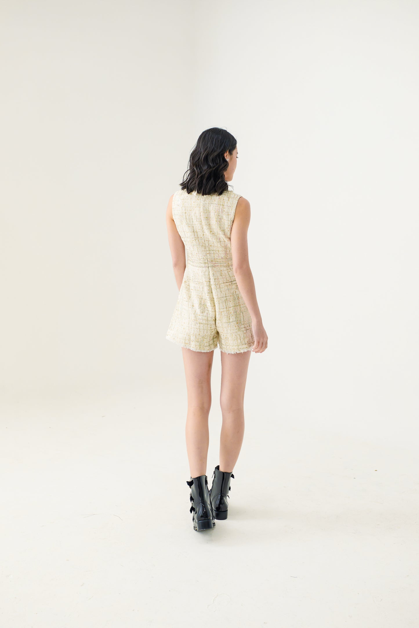 Eris White Sequins Tweed Romper