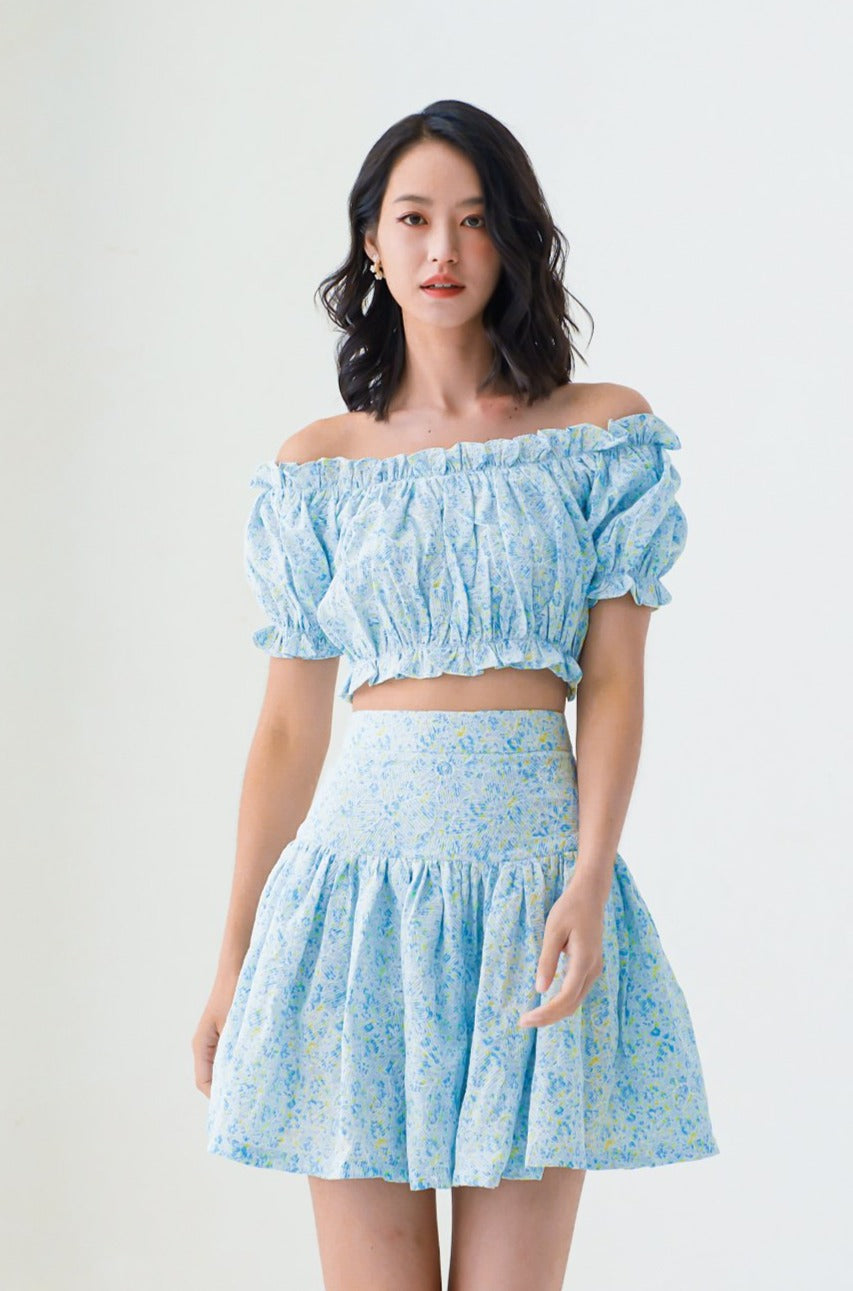 Evalina Blue Floral Printed Top