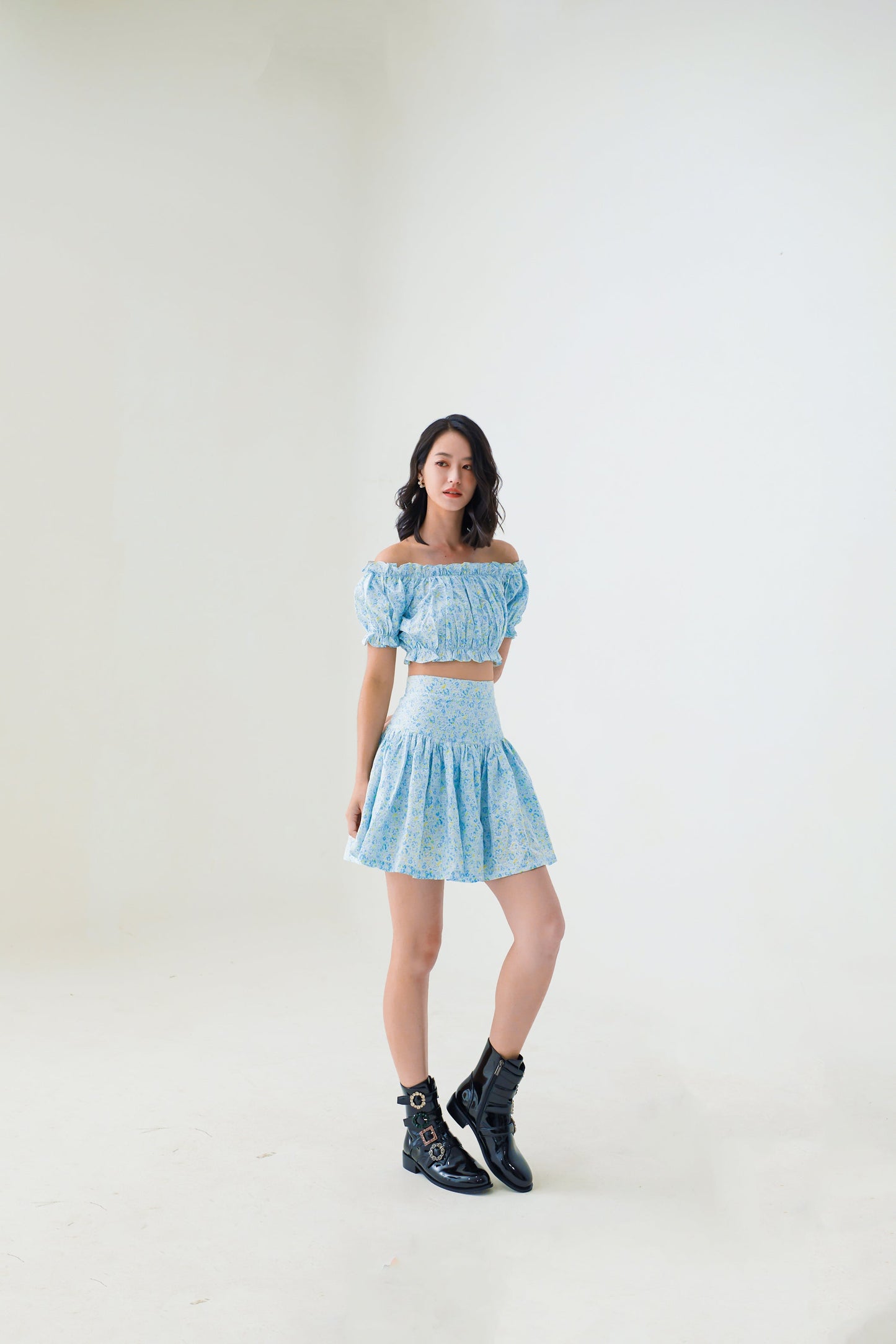 Evalina Blue Floral Printed Top