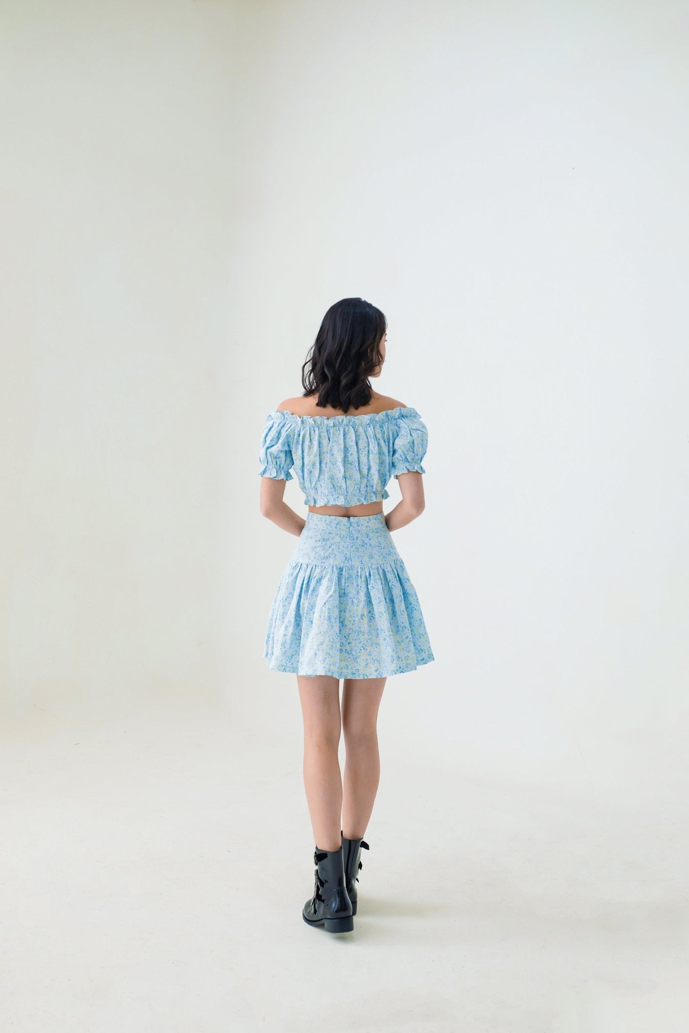 Evalina Blue Floral Printed Skirt - Nimisski