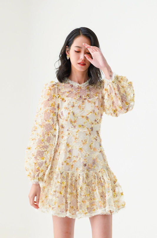 Eleni Ruffles Floral Prints Dress - Nimisski