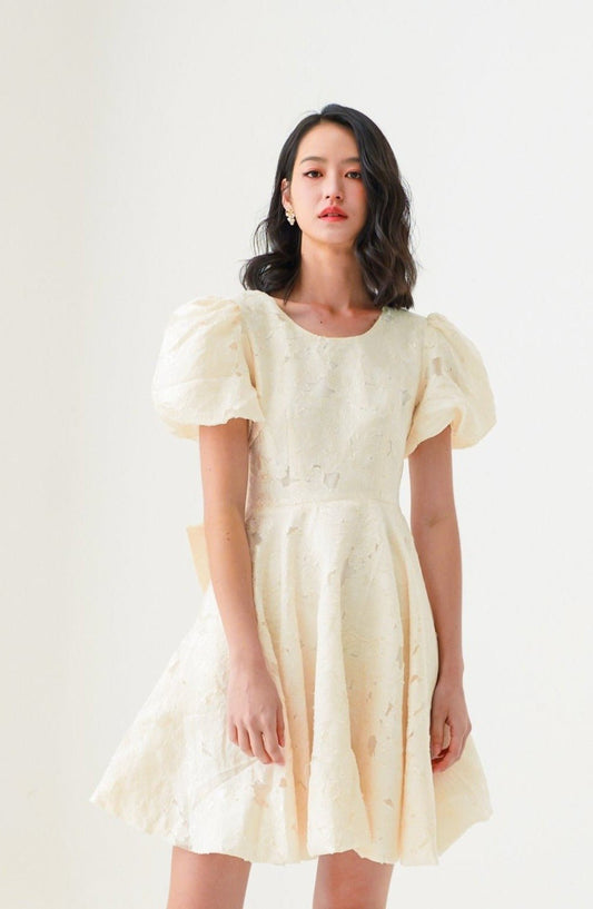 Ema Beige Brocade Dress - Nimisski