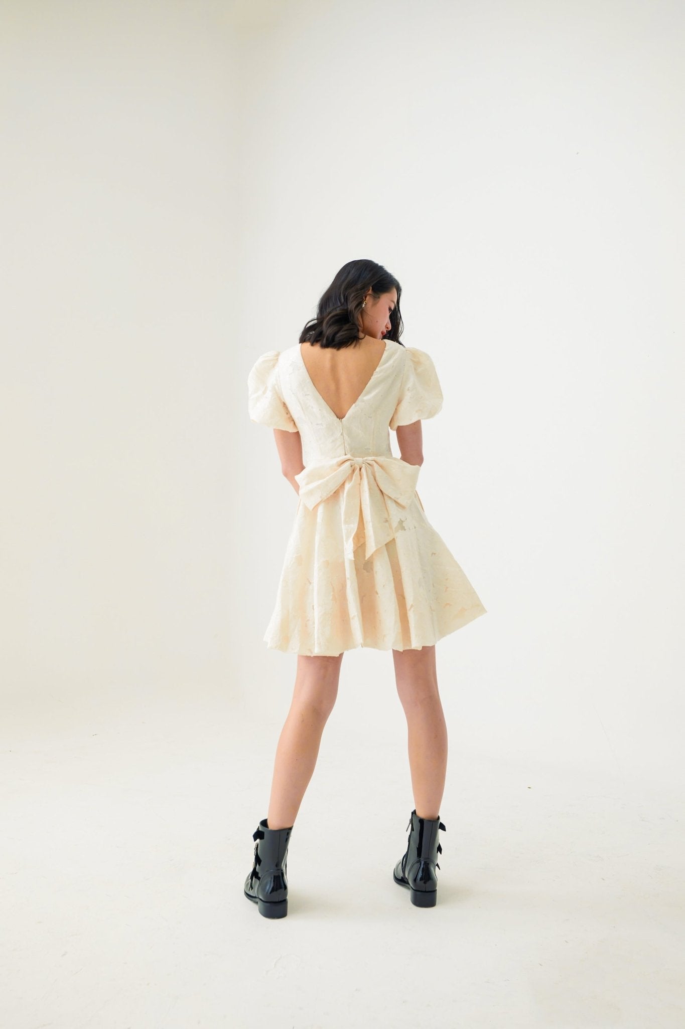 Ema Beige Brocade Dress - Nimisski
