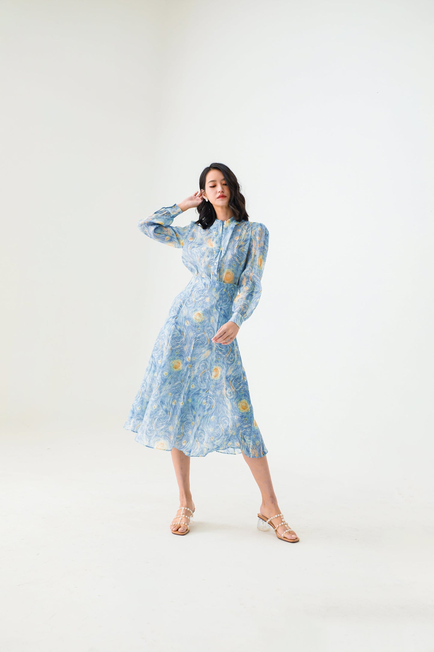 Hope Blue Chiffon Abstract Printed Top
