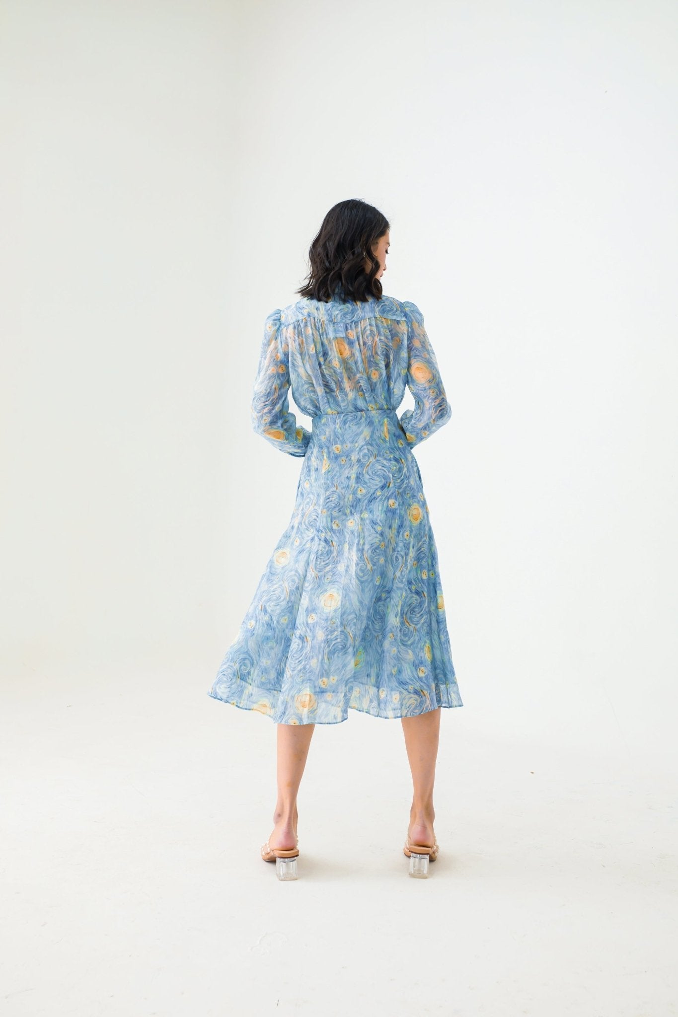 Hope Blue Chiffon Printed Abstract Skirt - Nimisski