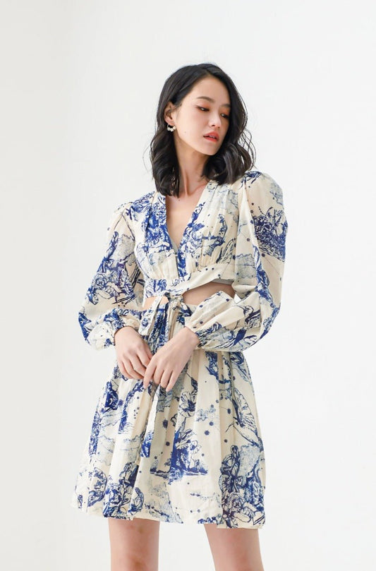 Elouise Blue Cut Out Detail Dress - Nimisski