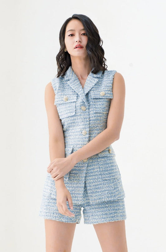 Emelyn Blue Tweed Blazer and Shorts