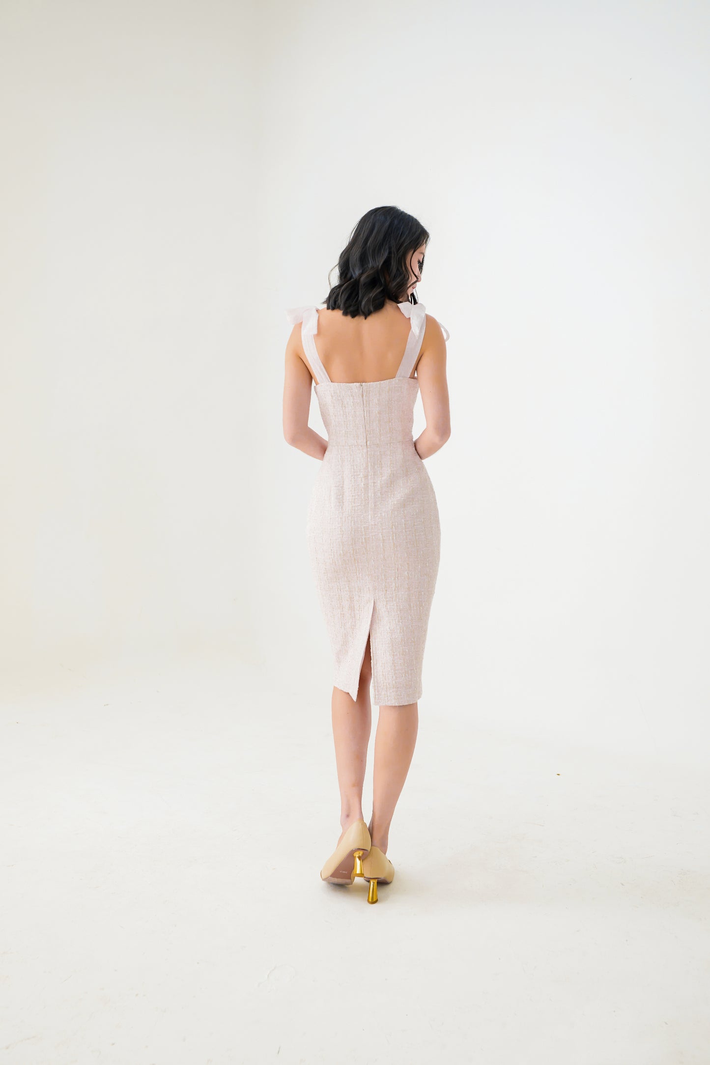 Elise Light Pink Bow Strap Dress