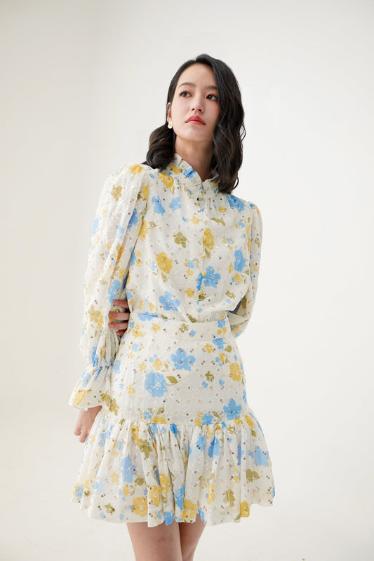 Evana Sequins Floral Prints Skirt - Nimisski