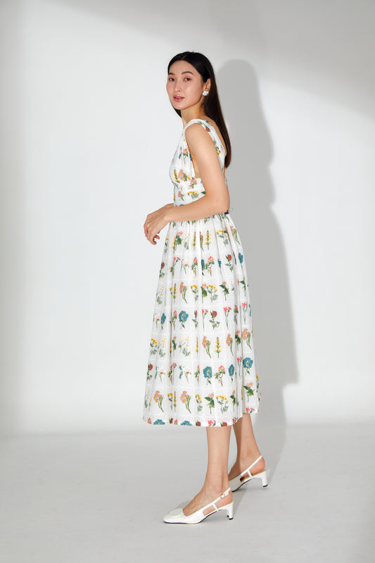 Fiona Floral Embroidery V Neck Midi Dress