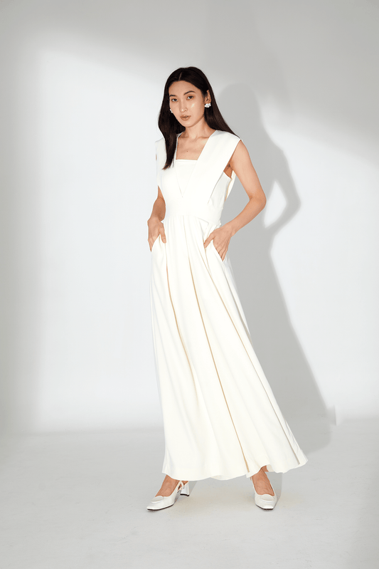Ines White V - Neck Jumpsuit - Nimisski