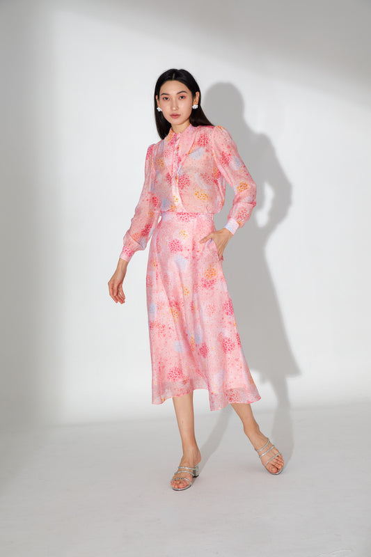 Hope Pink Chiffon Abstract Printed Top