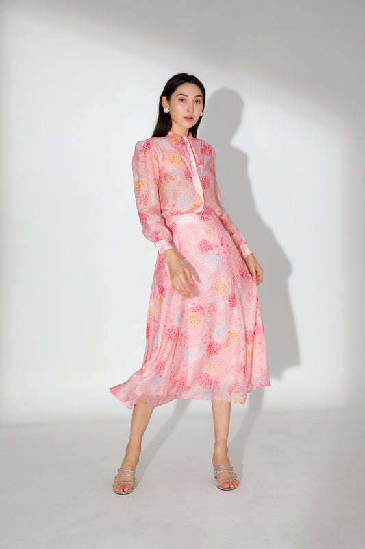 Hope Pink Chiffon Abstract Printed Skirt