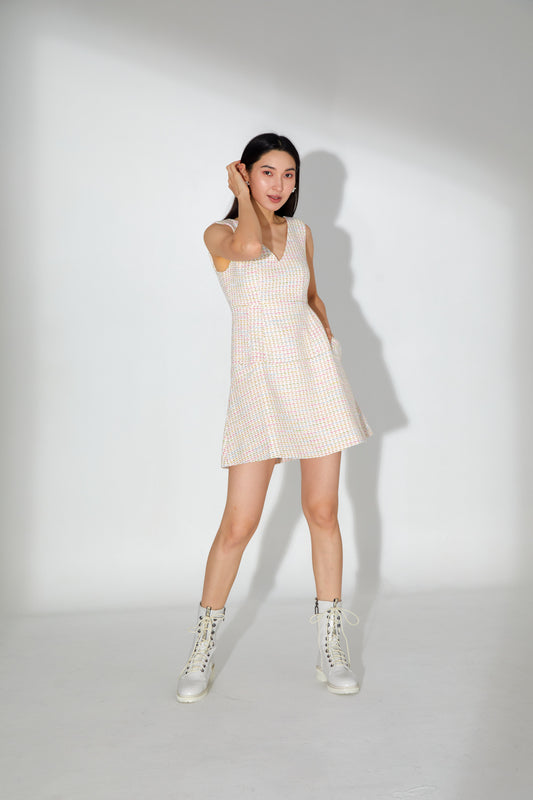 Harlyn V-Neck Tweed Mini Dress