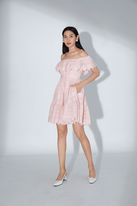 Evelynn Pink Embroidered Dress - Nimisski