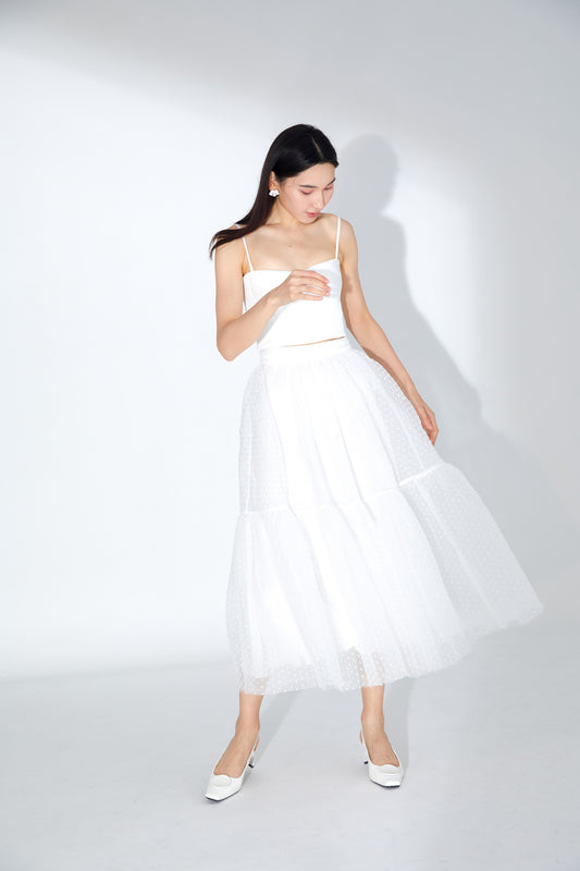 Janelle White Swiss Dot Skirt