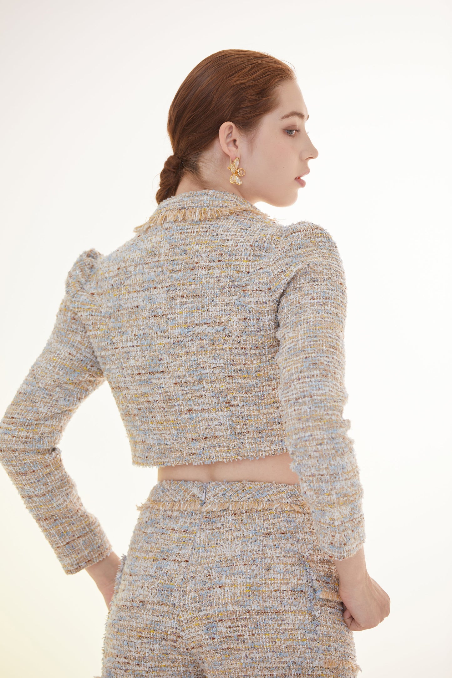 Isa Gray Blue Tweed Cropped Jacket