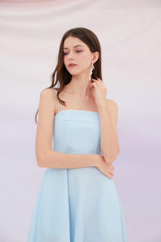 Graciella Blue Puff Jacquard Long Dress