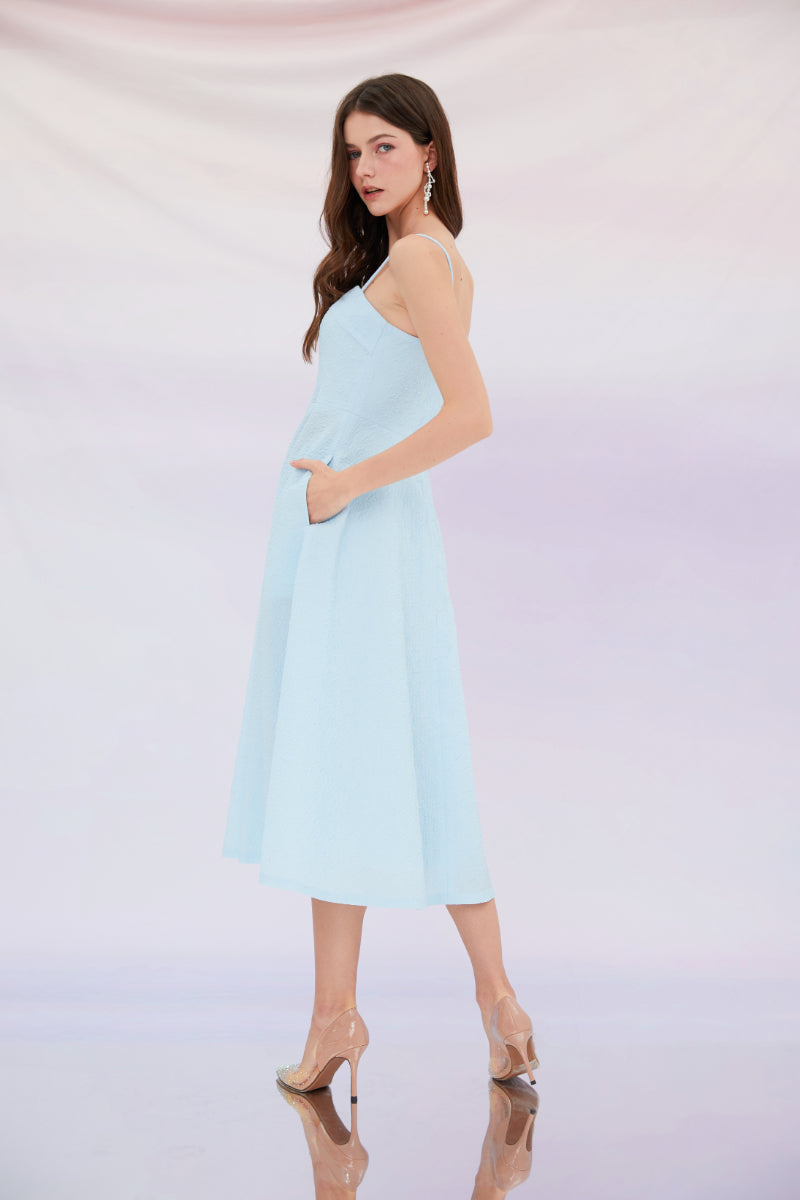 Graciella Blue Puff Jacquard Long Dress