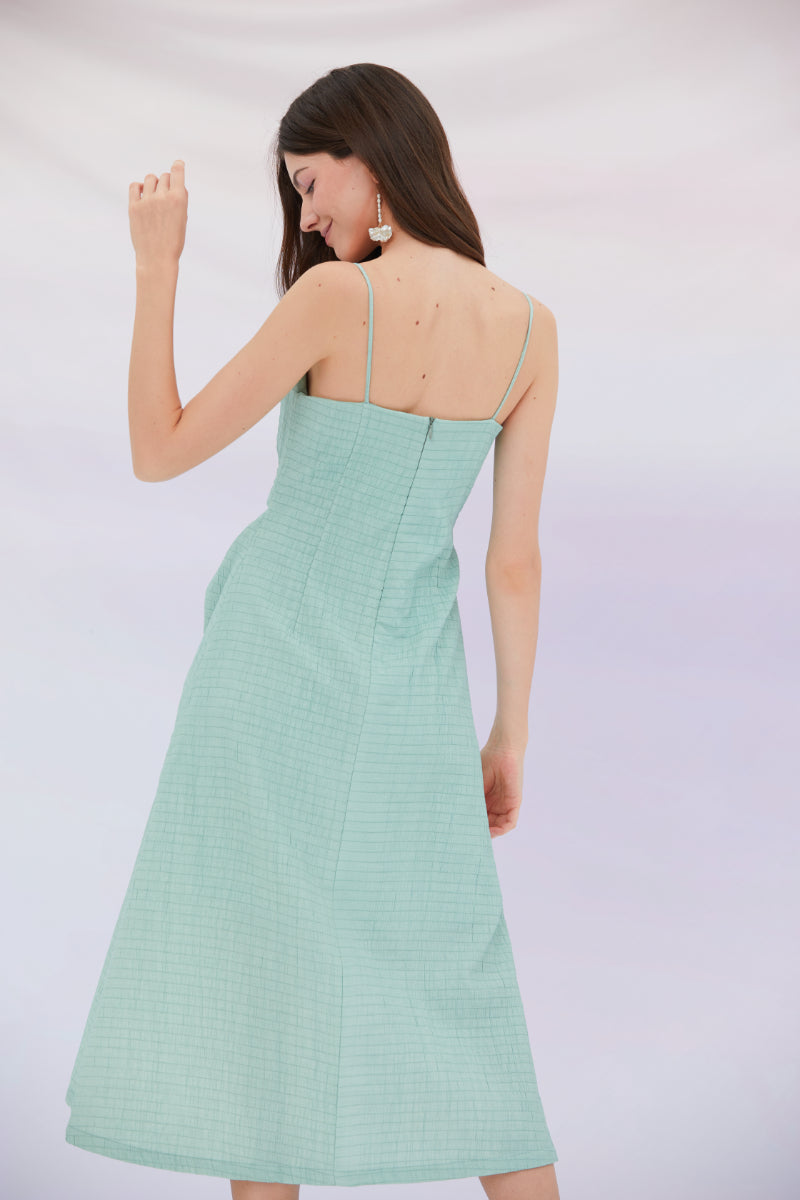 Emilia Bows detail Straps Midi Dress Green
