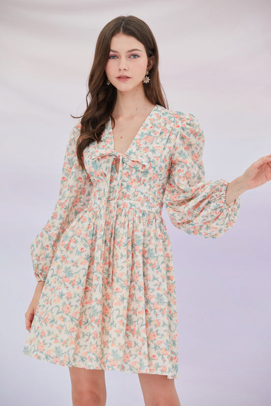 Emma Flower Print Embroidered Dress
