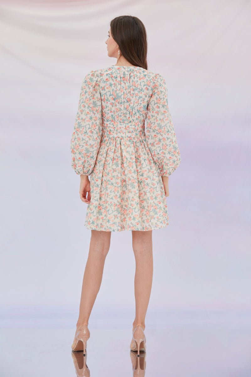Elliana Flower Print Embroidered Dress - Nimisski