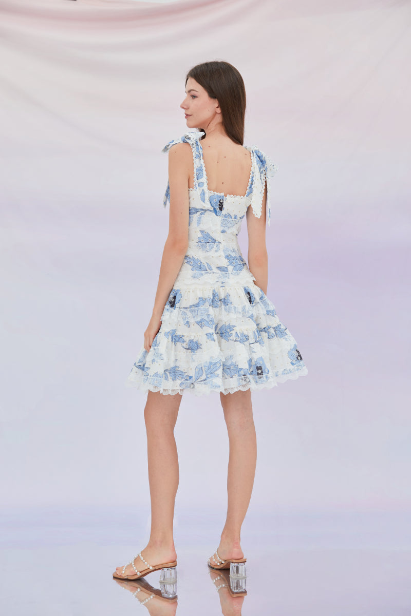 Elaina Floral Prints Straps Tiered Dress