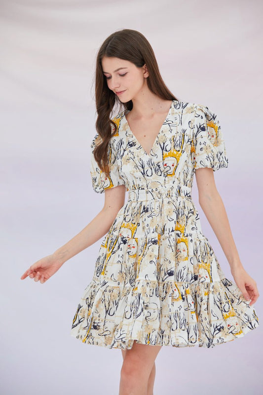 Evie Flower Embroidered V - neck Dress - Nimisski