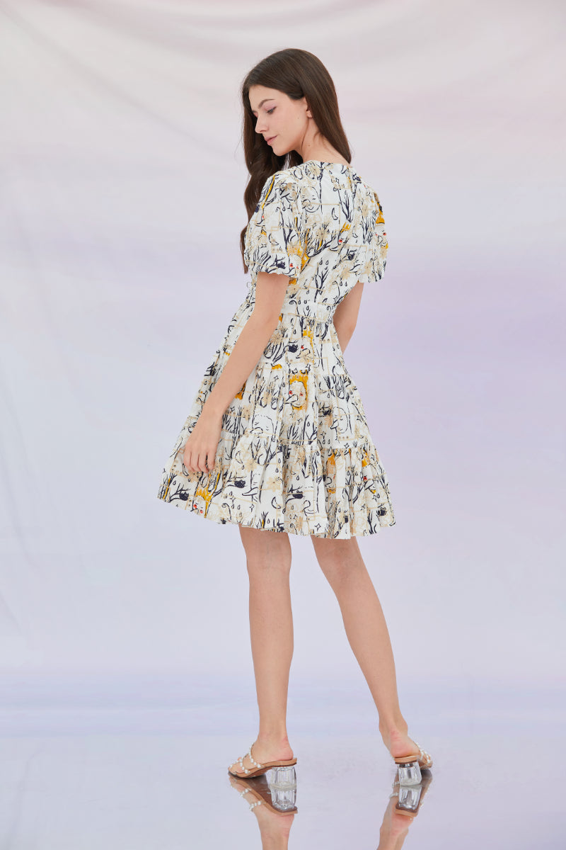 Evie Flower Embroidered V-neck Dress