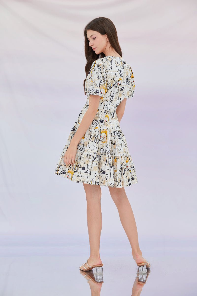 Evie Flower Embroidered V - neck Dress - Nimisski
