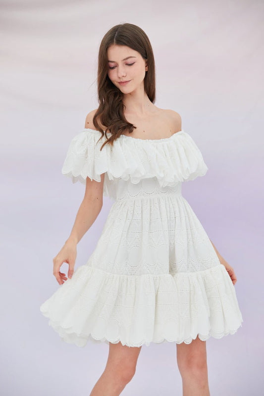 Evelynn White Embroidered Dress - Nimisski