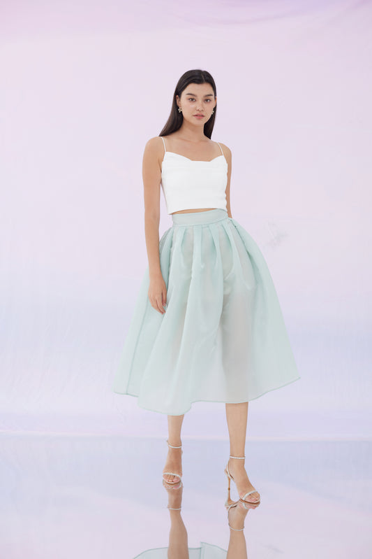 Geneva Green Organza Pleated Skirt