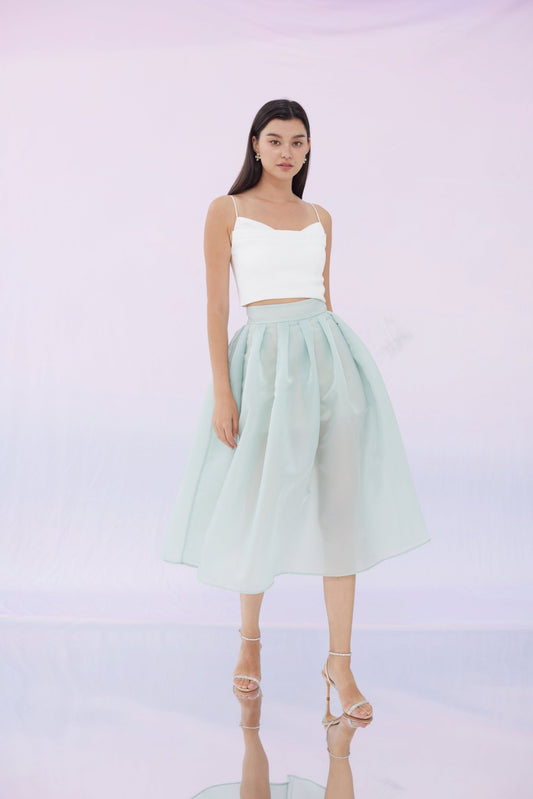 Geneva Green Organza Pleated Skirt - Nimisski