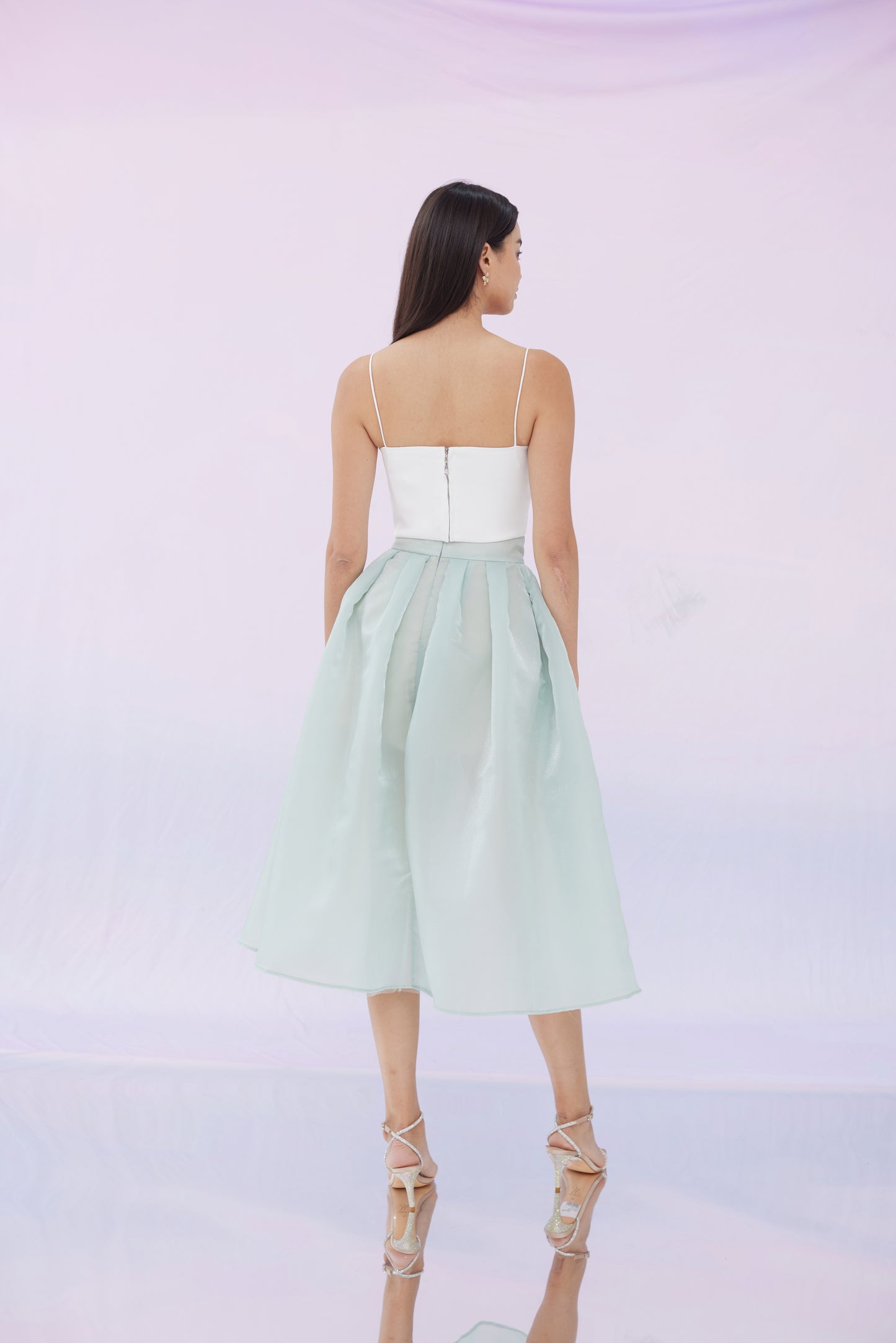 Geneva Green Organza Pleated Skirt