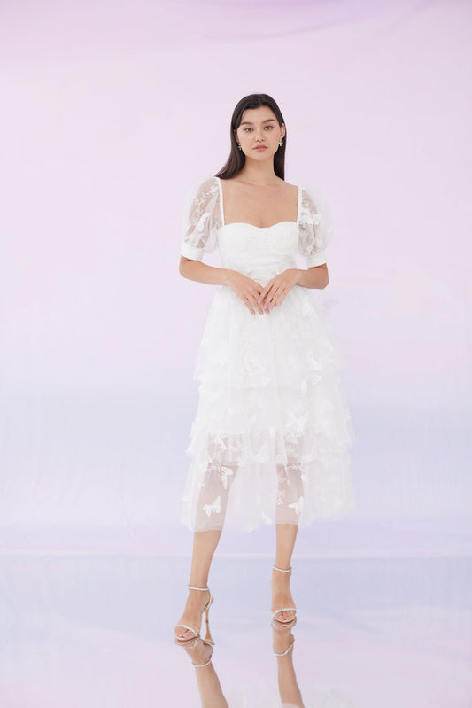 Felica White Tier Long Dress - Nimisski