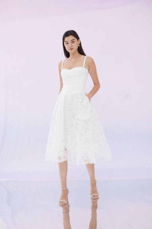 Fleta White Butterfly Long Dress