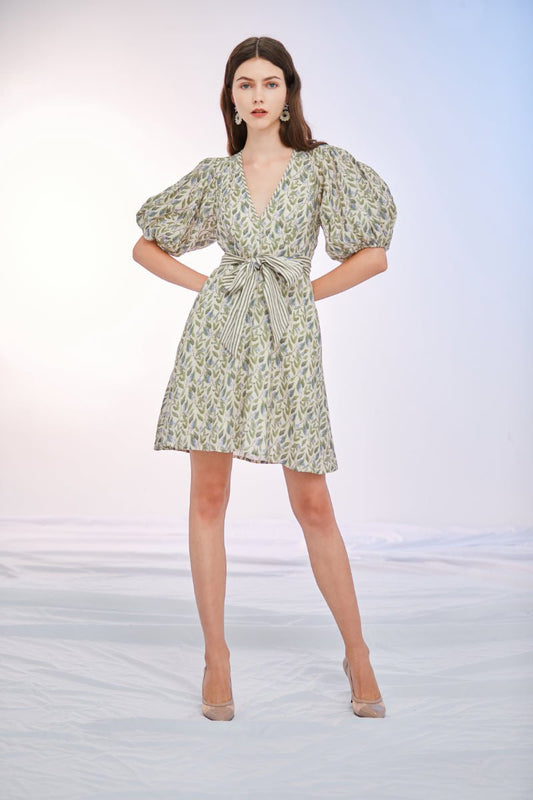 Daphne Linen Blueberry Print Dress - Nimisski