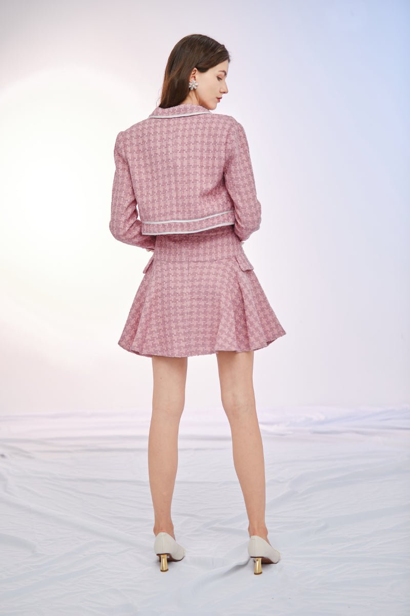 Dilia Tweed Flare Mini Skirts Pink - Nimisski