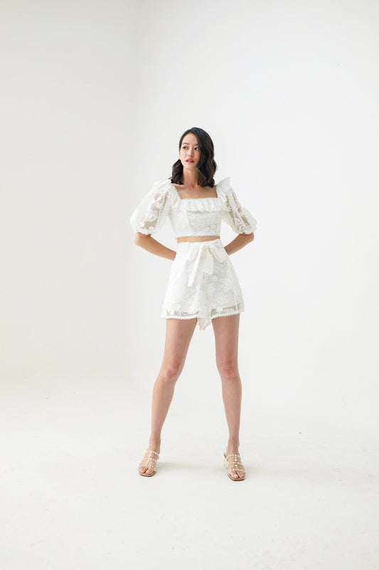 Edna White Floral Net Top - Nimisski