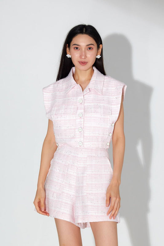 Jolie Pink Sequin Tweed Top and Shorts - Nimisski