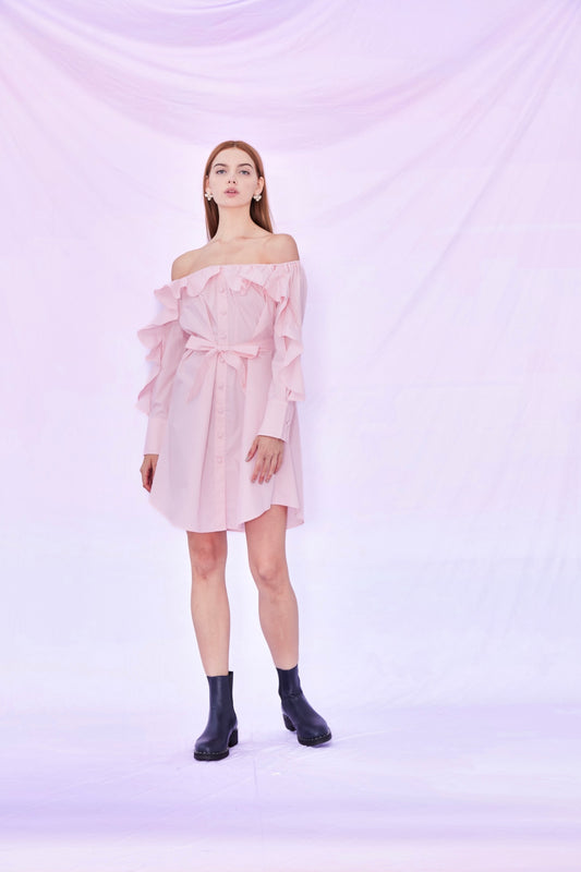 Genesis Off Shoulder Ruffles Long Sleeve Dress