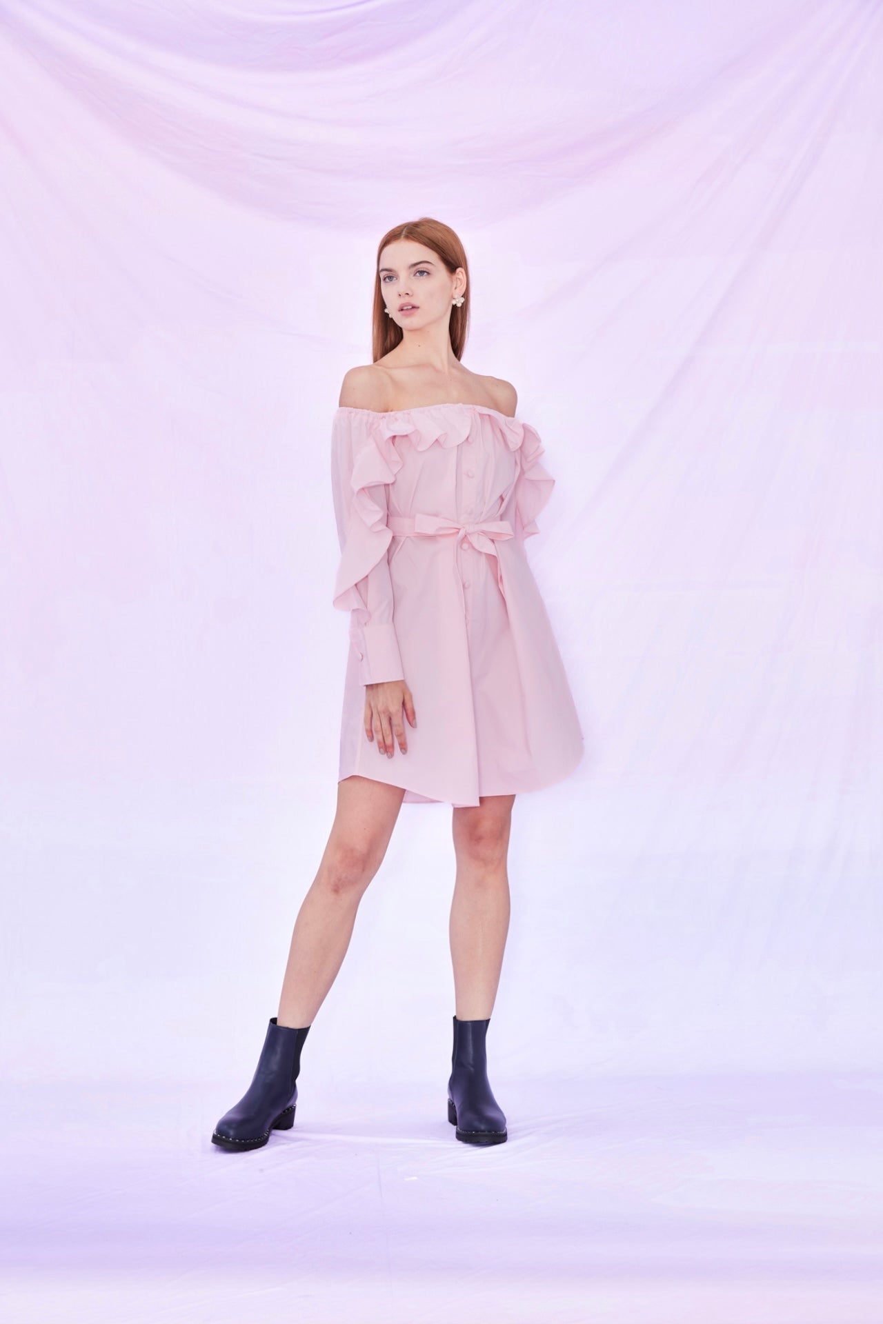 Genesis Off Shoulder Ruffles Long Sleeve Dress