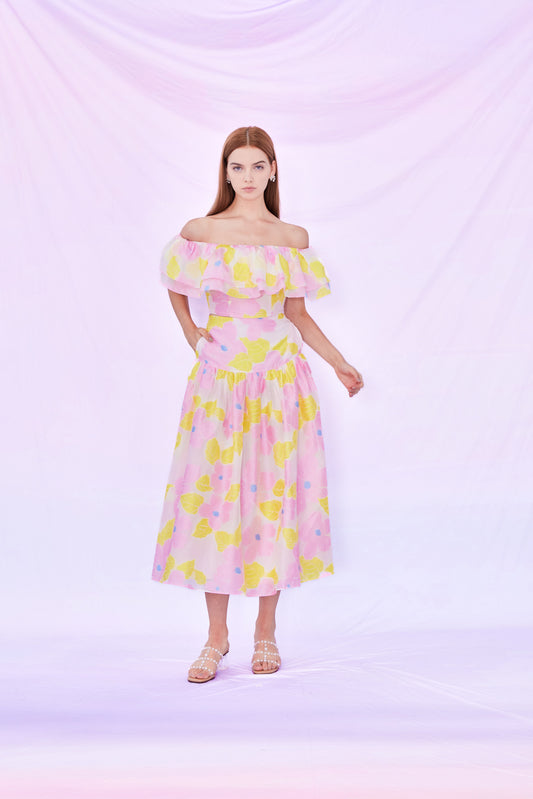 Fidella Yellow Pink Flower Top